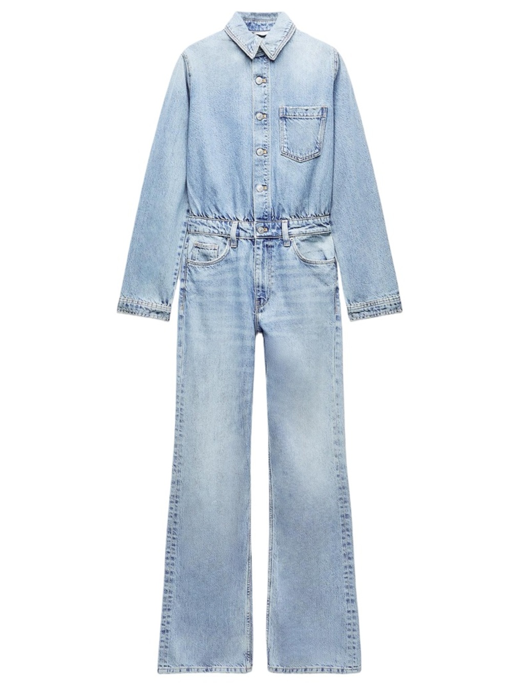 👖🔹 Zara Light Blue Denim TRF jumpsuit Jeans Buttondown